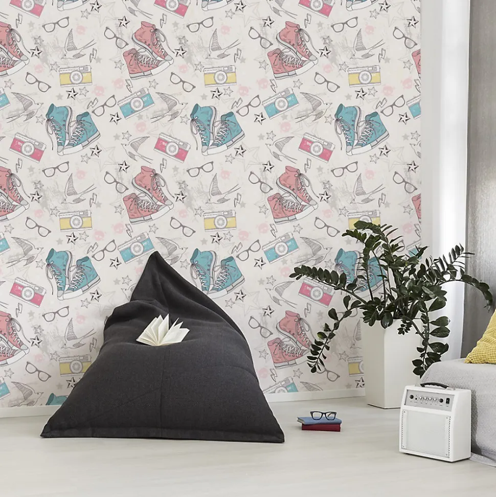 Papier Peint BASKETS Lunettes Etoiles Pour Chambre D'Enfant