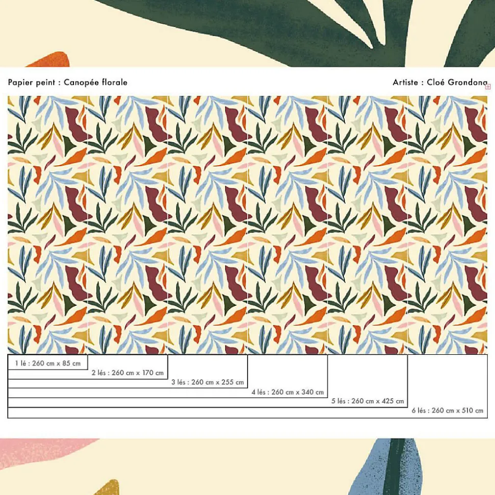 Papier peint beige avec grandes formes végétales aux allures abstraites - 85x260 cm (l x h)