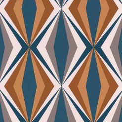 Papier peint Bensimon vinyle intissé losange seventies bleu noisette