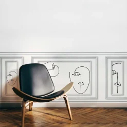 Papier peint bois trompe l'oeil 75x200cm, motif minimaliste, décor mural panoramique. Soubassement boiserie pour une ambiance chal