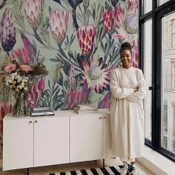 Papier peint botanique avec fleurs tropicales - 85x260 cm (l x h)