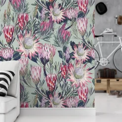 Papier peint botanique avec fleurs tropicales - 85x260 cm (l x h)