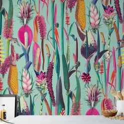 Papier peint botanique et moderne avec plantes et fleurs - 85x260 cm (l x h)