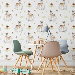 Papier Peint CERF Champignons Feuilles Pour Chambre D'Enfant