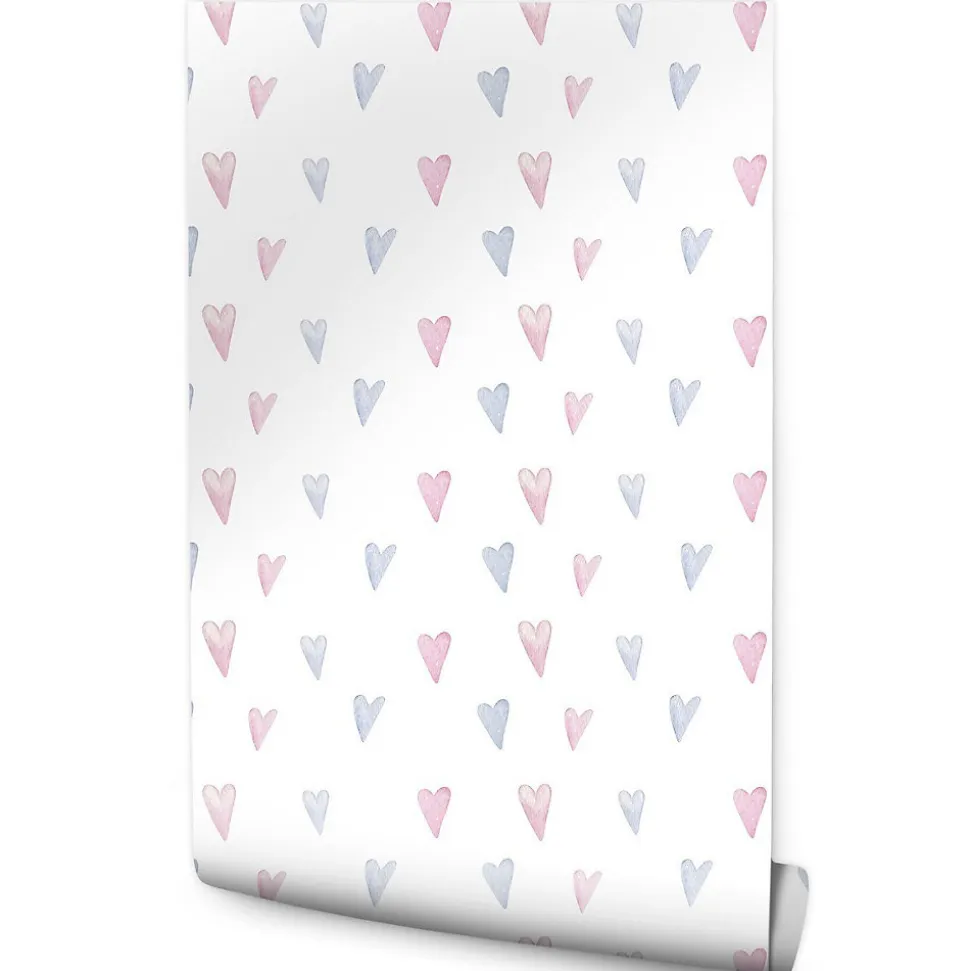 Papier Peint COEURS Pastel Couleurs Pour Chambre D'Enfant