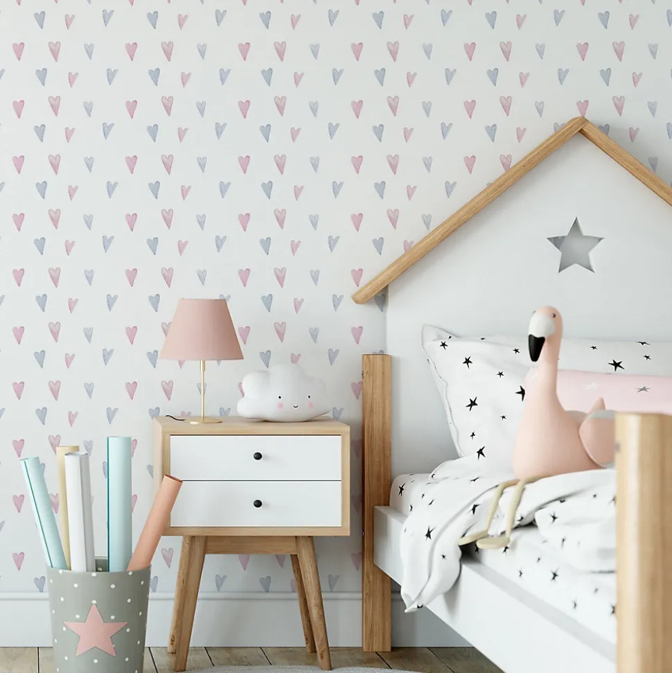 Papier Peint COEURS Pastel Couleurs Pour Chambre D'Enfant