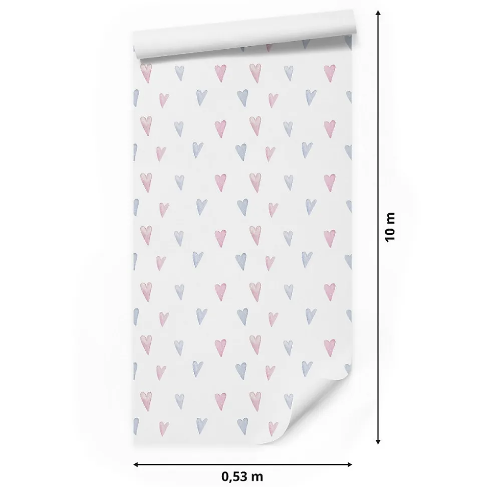 Papier Peint COEURS Pastel Couleurs Pour Chambre D'Enfant