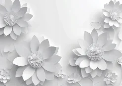 Papier Peint 3D Gris Fleurs Fleuri Panoramique Intissé 350x250 cm - Colle Inclus - Moderne XXL Papier Peint por Chambre Salon