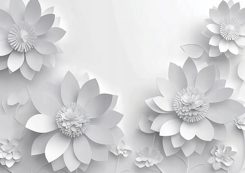 Papier Peint 3D Gris Fleurs Fleuri Panoramique Intissé 350x250 cm - Colle Inclus - Moderne XXL Papier Peint por Chambre Salon
