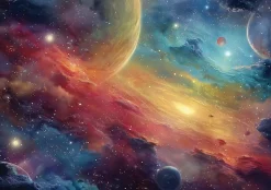 Papier Peint Enfant Cosmos Planètes Intissé Panoramique 350x250 cm - Colle Inclus - Chambre Enfant - Moderne Papier Peint