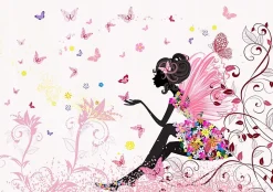 Papier Peint Enfant Fée Papillons Rose Intissé Panoramique 350x250 cm - Colle Inclus - Chambre Enfant - Moderne Papier Peint