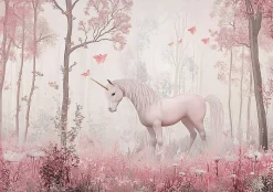 Papier Peint Enfant Forêt Licorne Intissé Panoramique 350x250 cm - Colle Inclus - Moderne Papier Peint pour Chambre Enfant