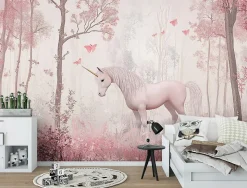 Papier Peint Enfant Forêt Licorne Intissé Panoramique 350x250 cm - Colle Inclus - Moderne Papier Peint pour Chambre Enfant