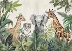 Papier Peint Enfant Intissé Panoramique Pour Enfant Chhambre Jungle Animaux 250x175