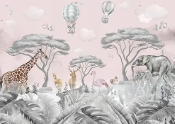 Papier Peint Enfant Jungle Animaux Intissé Panoramique 400x280 cm - Colle Inclus - Chambre Enfant - Moderne Papier Peint