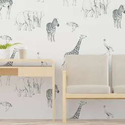 Papier peint enfant Motif Tanzanie, Noir et blanc 150 x 250cm