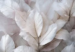 Papier Peint Feuilles Abstrait 3D Gris Intissé Panoramique Pour Chambre Cuisine 400x280 cm