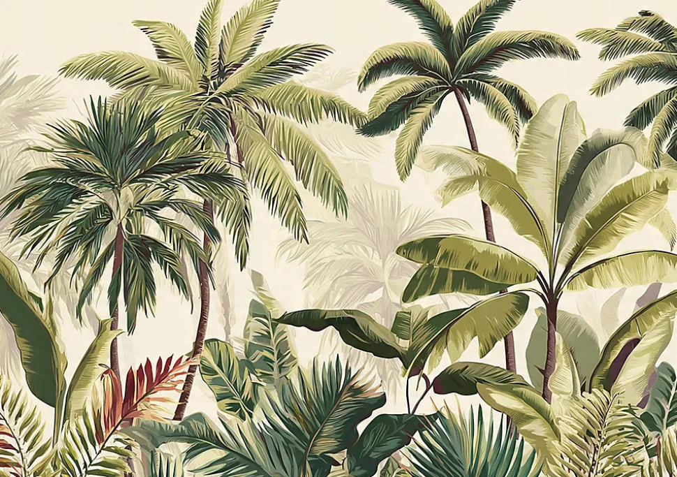 Papier Peint Feuilles Jungle Vert Intissé Panoramique Pour Chambre Cuisine 350x250 cm