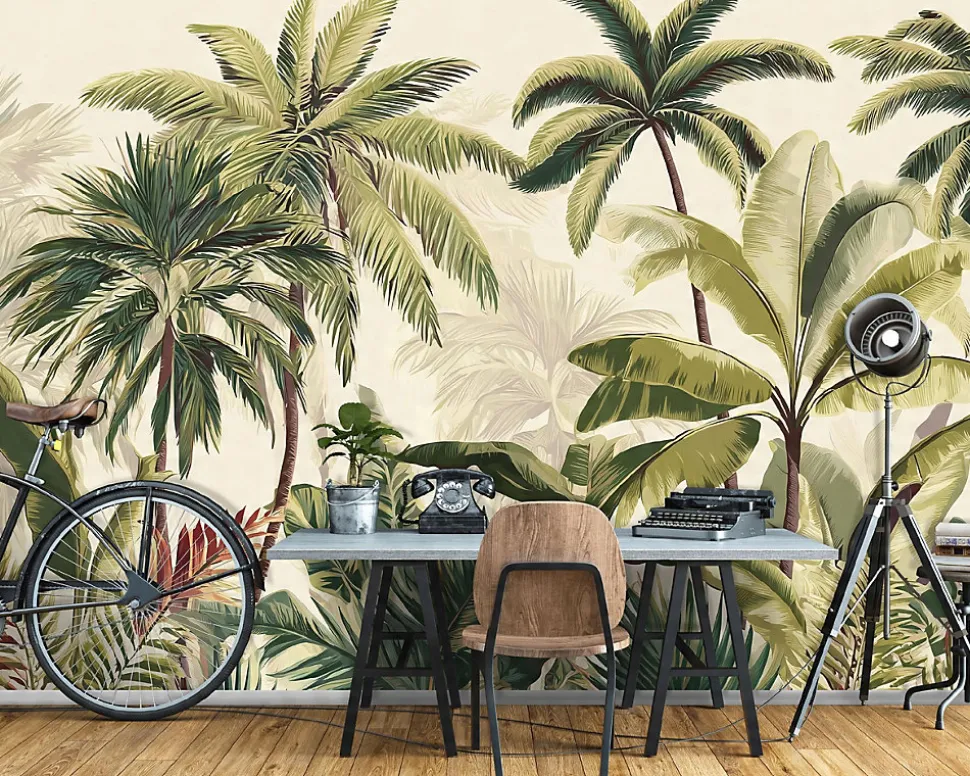 Papier Peint Feuilles Jungle Vert Intissé Panoramique Pour Chambre Cuisine 350x250 cm