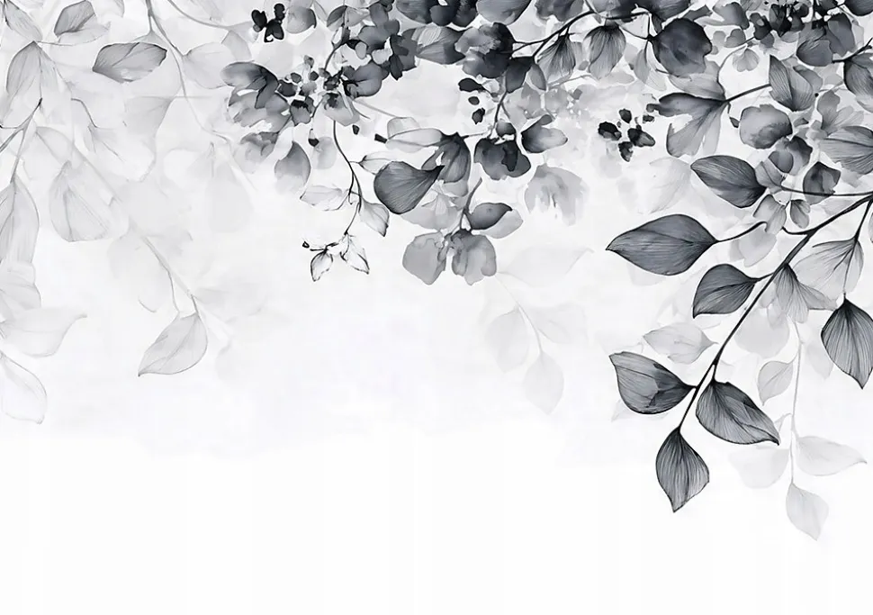 Papier Peint Feuilles Noir et blanc Intissé Panoramique Pour Chambre Cuisine 350x250 cm