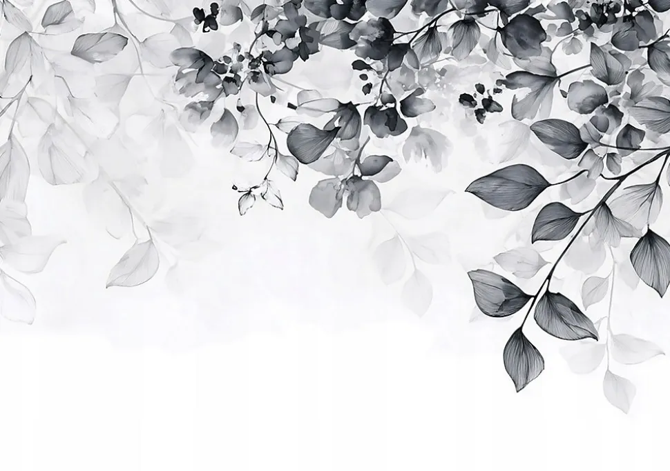 Papier Peint Feuilles Noir et blanc Intissé Panoramique Pour Chambre Cuisine 400x280 cm