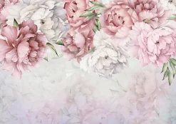 Papier Peint Fleurs Rose Pivoines Intissé Panoramique 400x280 cm - Colle Inclus - Chambre et Salon - Moderne Papier Peint