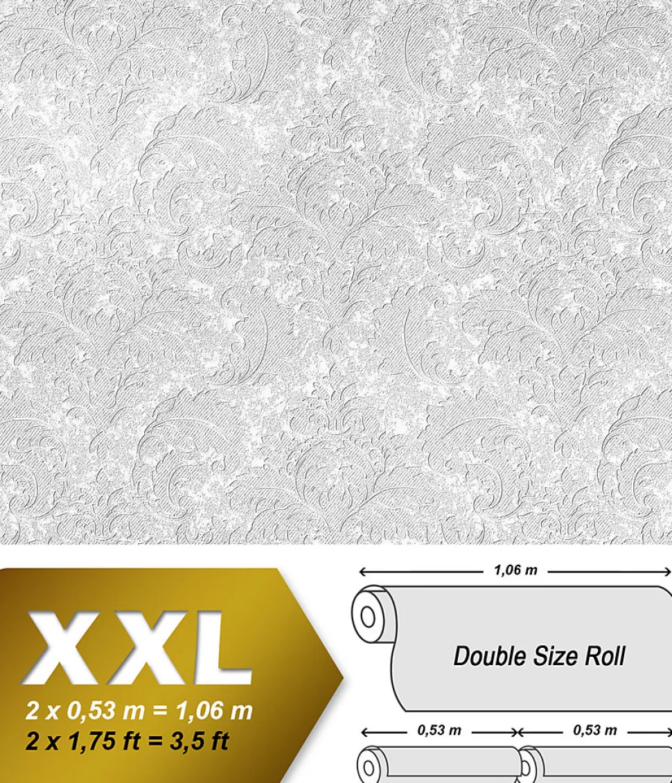 Papier peint floral EDEM 83006BR60 Papier peint intissé à peindre texturé avec des ornements mat blanc