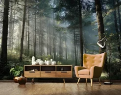 Papier Peint Forêt Arbres Nature Intissé Panoramique Pour Chambre Cuisine 350x250 cm