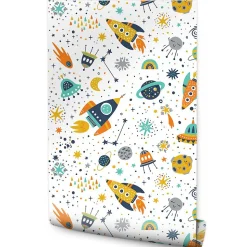 Papier Peint GALAXIE Fusées Couleurs Pour Chambre D'Enfant