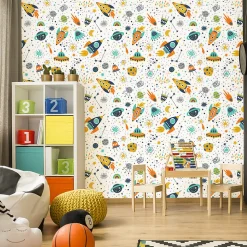 Papier Peint GALAXIE Fusées Couleurs Pour Chambre D'Enfant