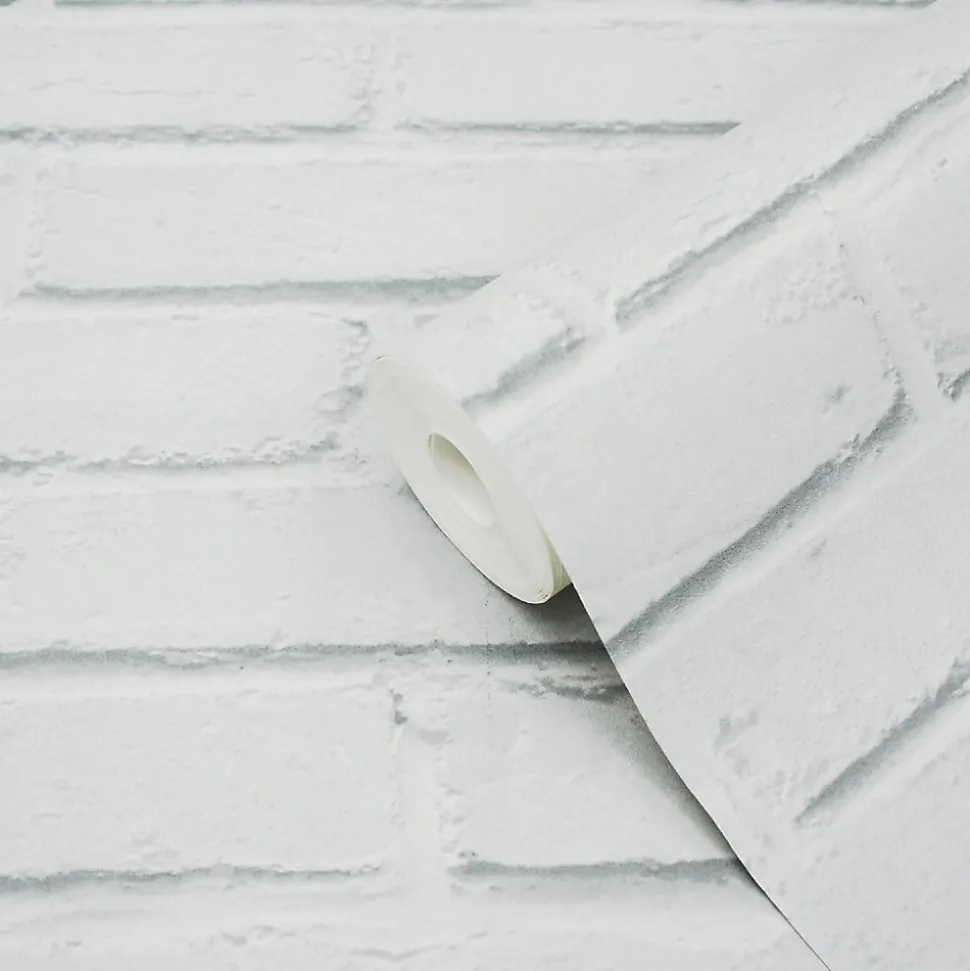 Papier peint imitation brique vinyle sur intissé Luynes GoodHome blanc