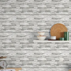 Papier peint imitation brique vinyle sur intissé Jori GoodHome blanc