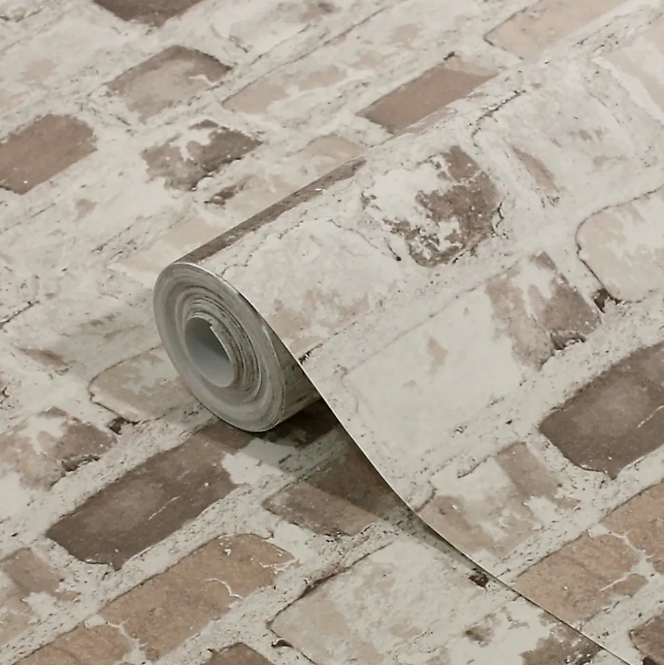 Papier peint imitation brique vinyle sur intissé Givry GoodHome beige rosé