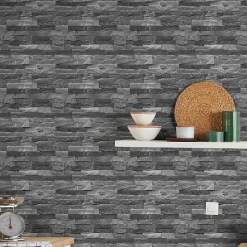 Papier peint imitation brique vinyle sur intissé Jori GoodHome noir