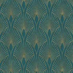 Papier peint imprimé Glamour - Petrole Or - 10 x 0,53 m