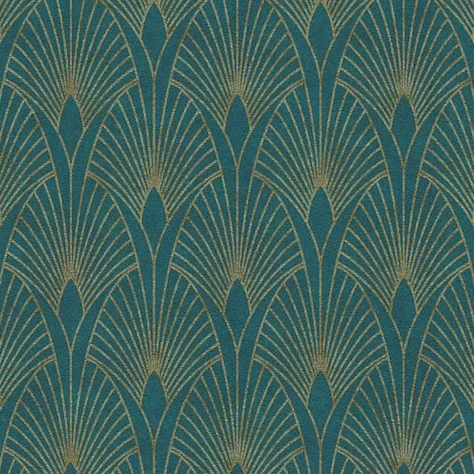 Papier peint imprimé Glamour - Petrole Or - 10 x 0,53 m