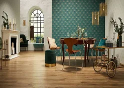 Papier peint imprimé Glamour - Petrole Or - 10 x 0,53 m