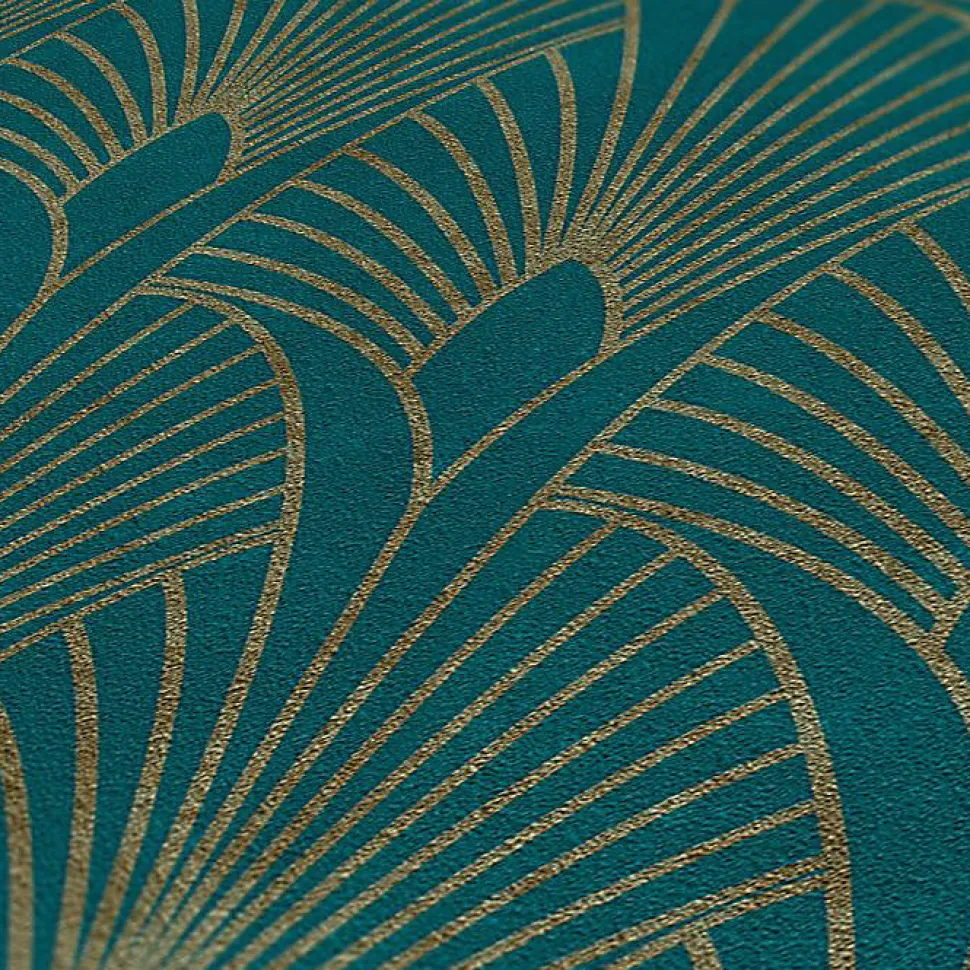 Papier peint imprimé Glamour - Petrole Or - 10 x 0,53 m