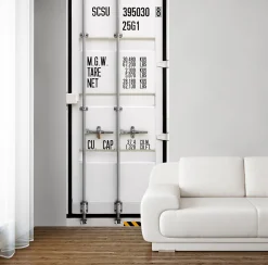 Papier peint industriel gris 250 cm X 96 cm, porte de conteneur, photo panoramique, décoration murale unique.