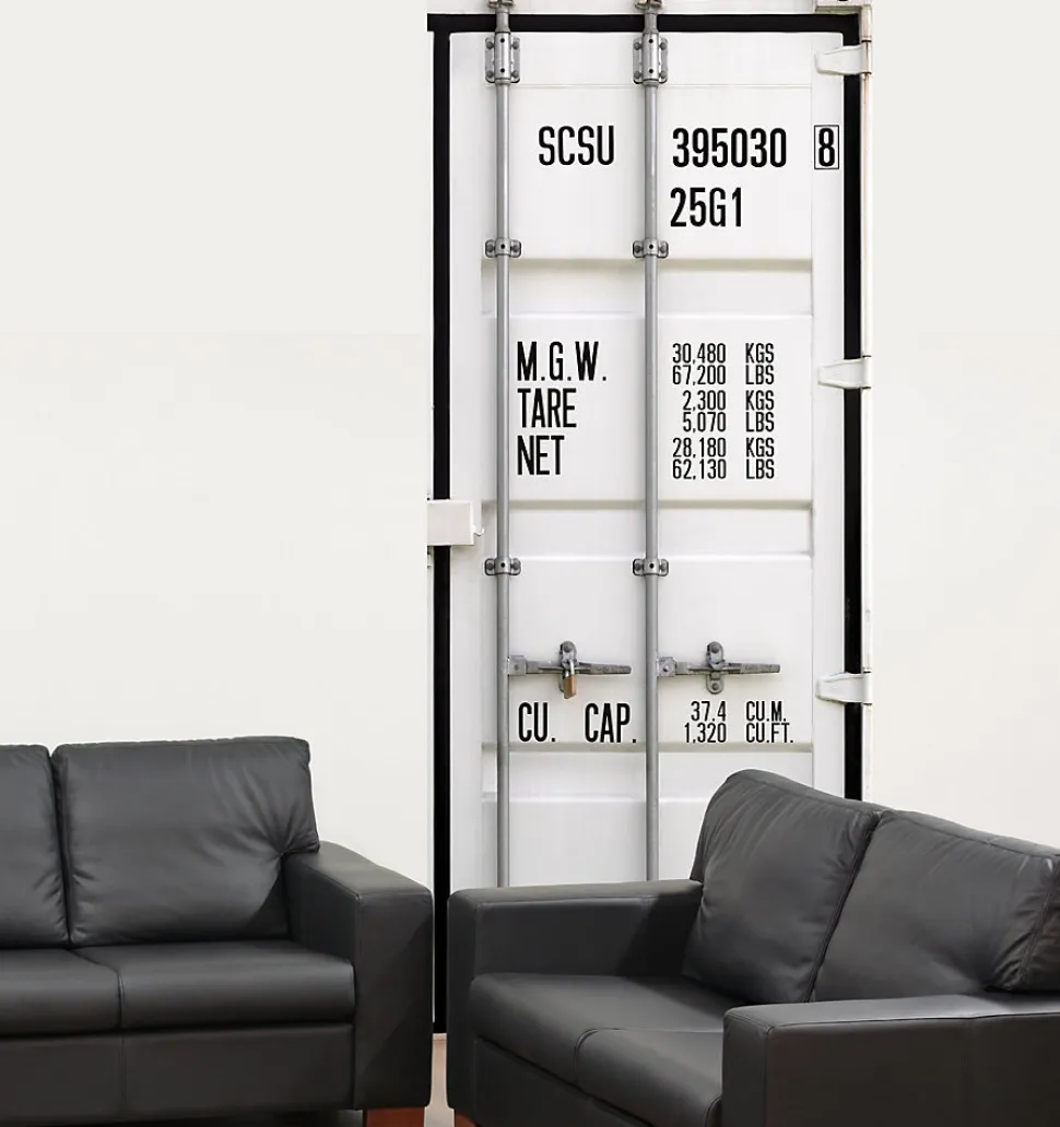 Papier peint industriel gris 250 cm X 96 cm, porte de conteneur, photo panoramique, décoration murale unique.