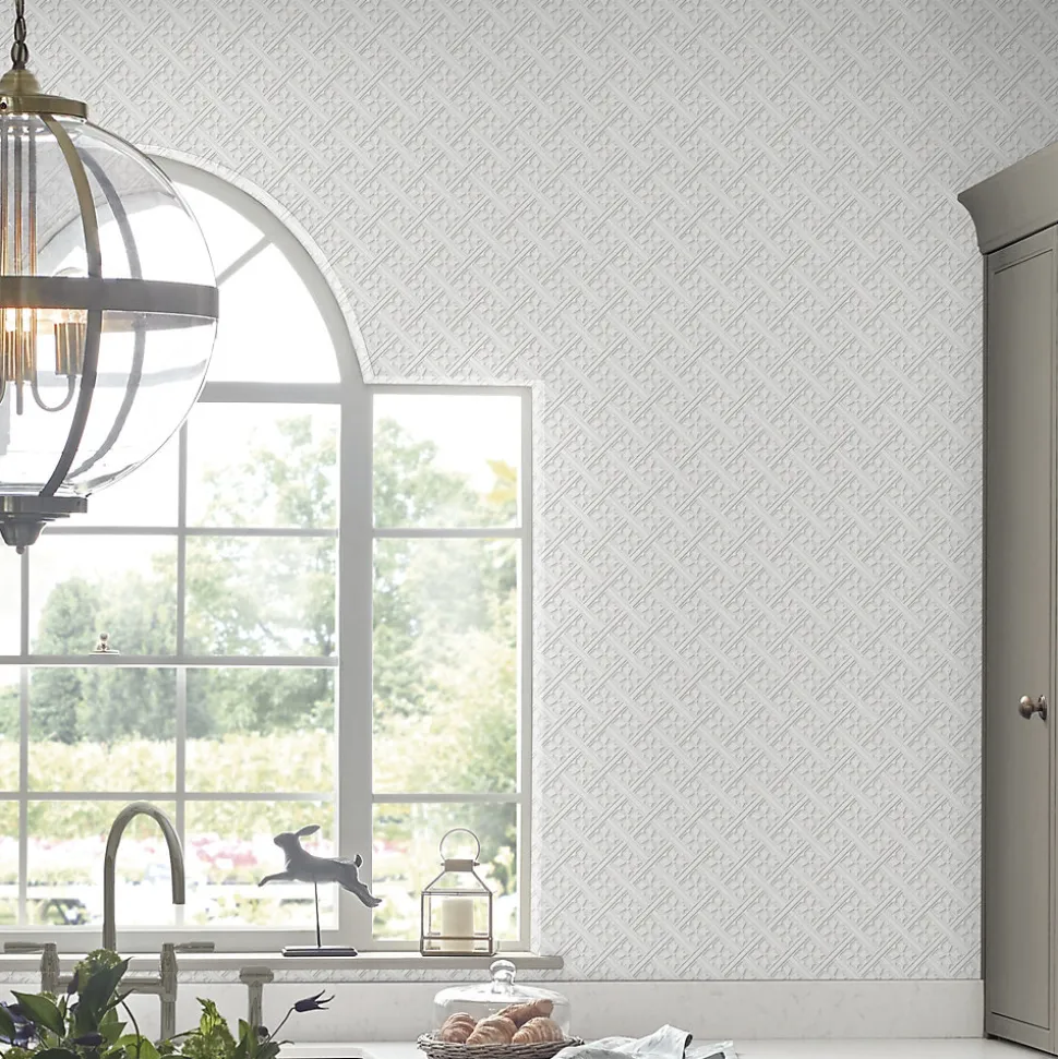 Papier peint intissé à peindre imprimé géométrique en relief blanc L.1000 x l.52 cm Laura Ashley Mr.Jones