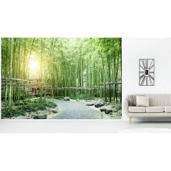 Papier peint intissé BAMBOUS VERTS zen 400 x 270 cm (LxH) - Tapisserie murale panoramique XXL, Made in France par Scenolia