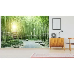 Papier peint intissé BAMBOUS VERTS zen 400 x 270 cm (LxH) - Tapisserie murale panoramique XXL, Made in France par Scenolia