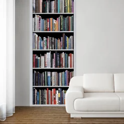 Papier peint intissé Bibliothèque Blanche et Littératures Colorées, 250 cm X 96 cm, Photo Moderne, Décoration Murale.