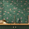 Papier peint intissé Bird & pomegranate imprimé fleurs, oiseaux vert L.1000 x l.52cm William Morris