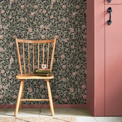 Papier peint intissé Bird & pomegranate charcoal imprimé fleurs vert L.1000 x l.52cm William Morris
