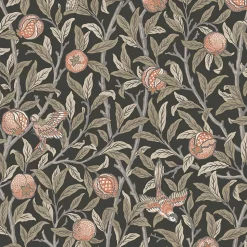 Papier peint intissé Bird & pomegranate charcoal imprimé fleurs vert L.1000 x l.52cm William Morris