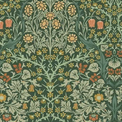 Papier peint intissé Blackthorn deep green imprimé fleurs vert L.1000 x l.52cm William Morris