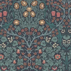 Papier peint intissé Blackthorn navy imprimé nature vert L.1000 x l.52cm William Morris