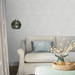 Papier peint intissé Damask Herladic imprimé damassé gris L.1000 x l.52cm Laura Ashley